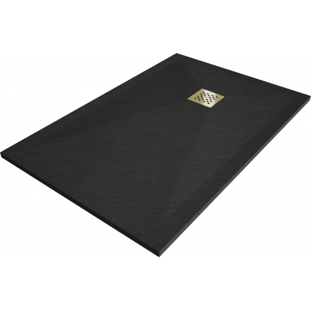 Receveur de douche composite rectangulaire Mexen Stone+ 80 x 70 cm, noir, grille dorée - 44707080-G