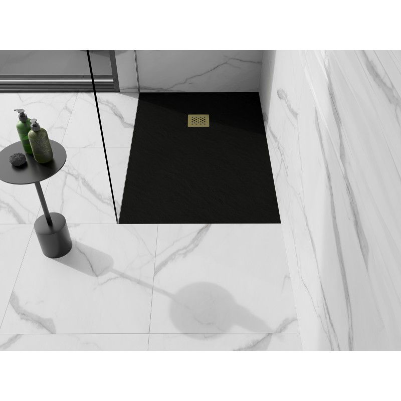 Mexen Stone+ receveur de douche rectangulaire composite 80 x 70 cm, noir, grille dorée - 44707080-G