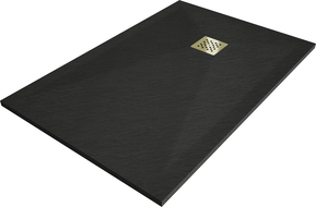 Mexen Stone+ bac à douche en composite rectangulaire 140 x 70 cm, noir, cache en or - 44707014-G