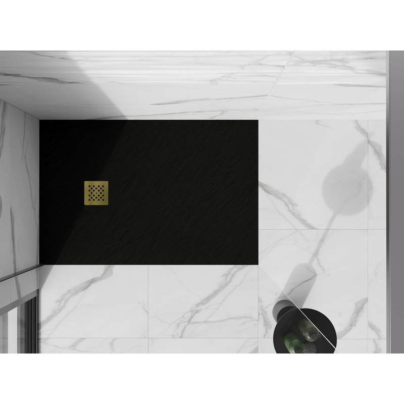 Mexen Stone+ receveur de douche composite rectangulaire 140 x 80 cm, noir, cache doré - 44708014-G