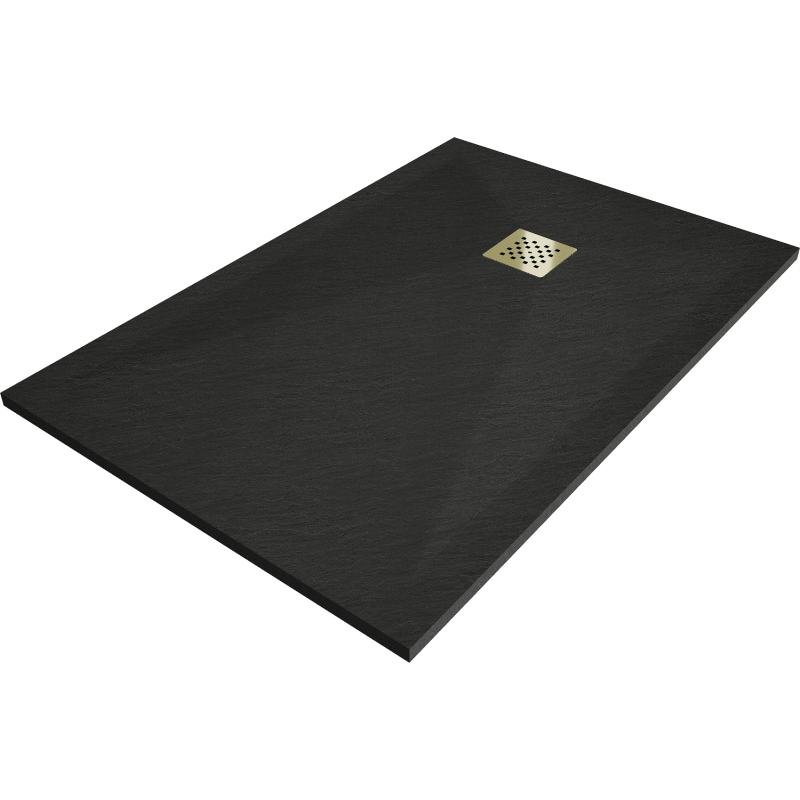 Mexen Stone+ bac rectangulaire en composite 140 x 100 cm, noir, cache en or - 44701014-G