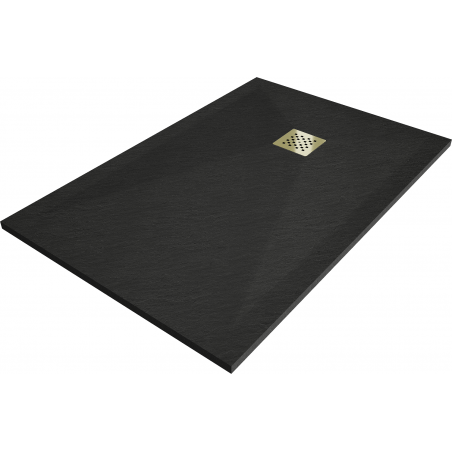 Mexen Stone+ bac rectangulaire en composite 140 x 100 cm, noir, cache en or - 44701014-G