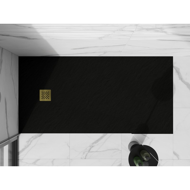Mexen Stone+ receveur de douche rectangulaire en composite 160 x 80 cm, noir, grille dorée - 44708016-G