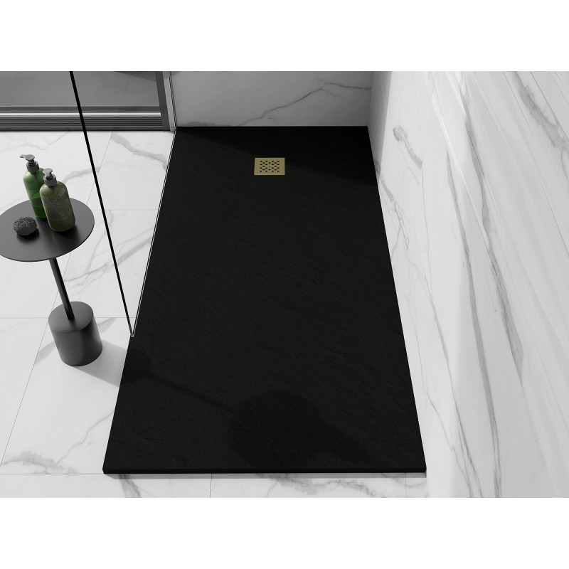 Mexen Stone+ receveur de douche rectangulaire en composite 160 x 80 cm, noir, grille dorée - 44708016-G
