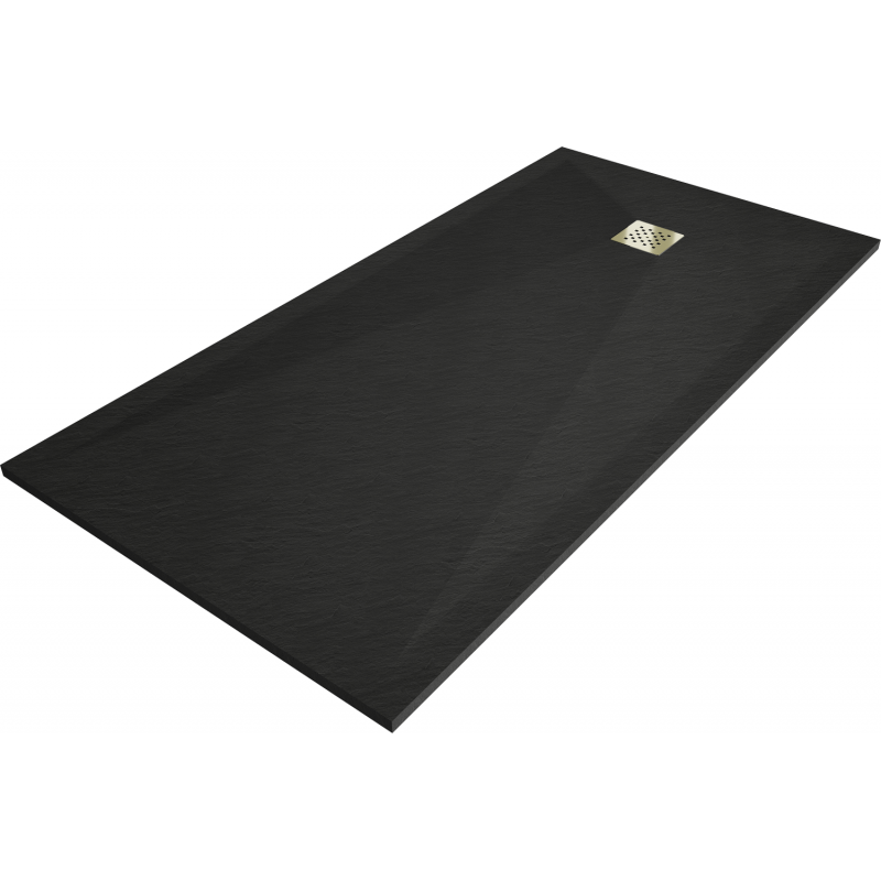 Mexen Stone+ receveur de douche rectangulaire en composite 160 x 90 cm, noir, cache doré - 44709016-G