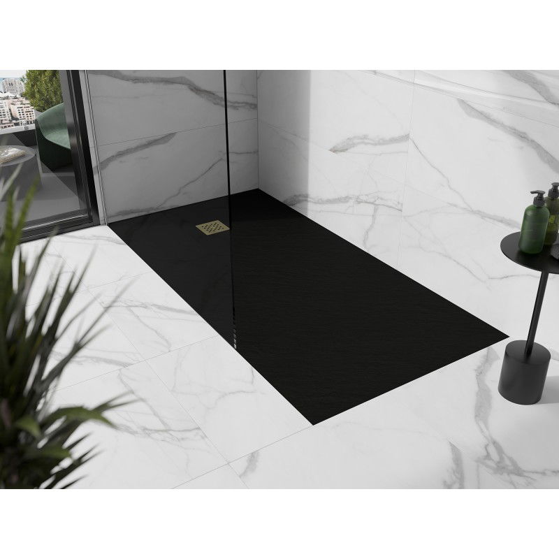 Mexen Stone+ receveur de douche composite rectangulaire 200 x 90 cm, noir, cache-douilles doré - 44709020-G