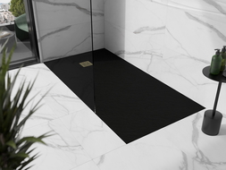 Bac de douche composite Mexen Stone+ rectangulaire 200 x 100 cm, noir, avec cache en or - 44701020-G