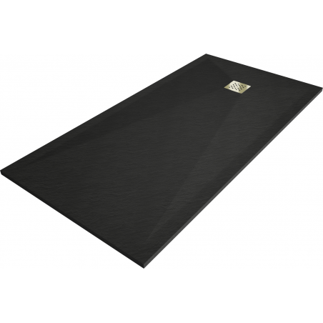 Bac de douche composite Mexen Stone+ rectangulaire 200 x 100 cm, noir, avec cache en or - 44701020-G