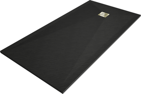 Mexen Stone+ receveur de douche composite rectangulaire 200 x 100 cm, noir, cache-douche doré - 44701020-G