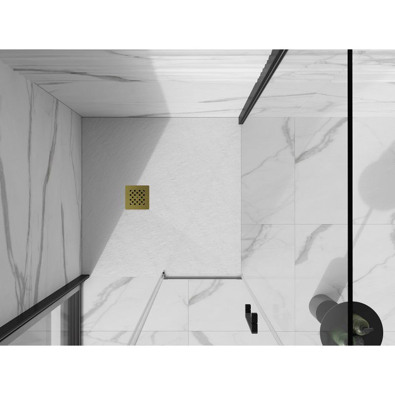 Mexen Stone+ receveur de douche carré en composite 70 x 70 cm, blanc, cache doré - 44107070-G