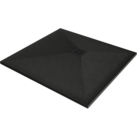 Bac de douche Mexen Stone+ en composite carré 90 x 90 cm, noir, cache-noix noir - 44709090-B