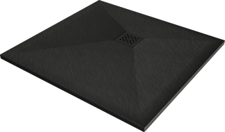 Bac de douche Mexen Stone+ en composite carré 90 x 90 cm, noir, cache-noix noir - 44709090-B