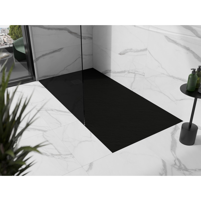 Mexen Stone+ receveur de douche en composite rectangulaire 180 x 70 cm, noir, cache noir - 44707018-B