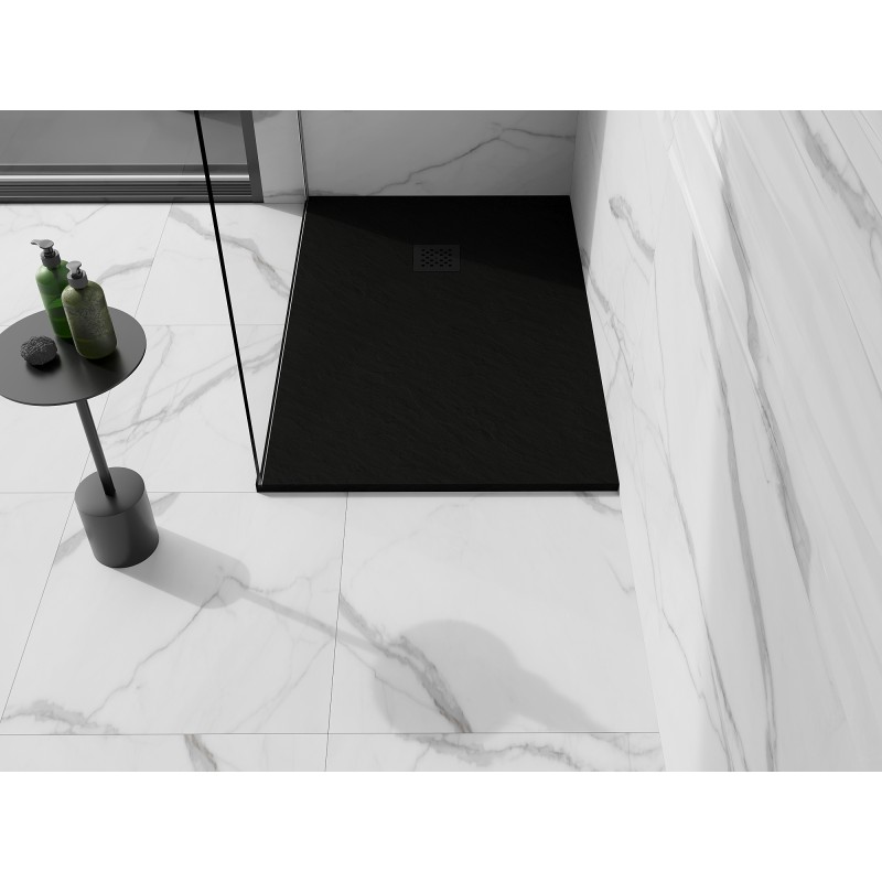 Mexen Stone+ receveur de douche en composite rectangulaire 130 x 70 cm, noir, cache noir - 44707013-B