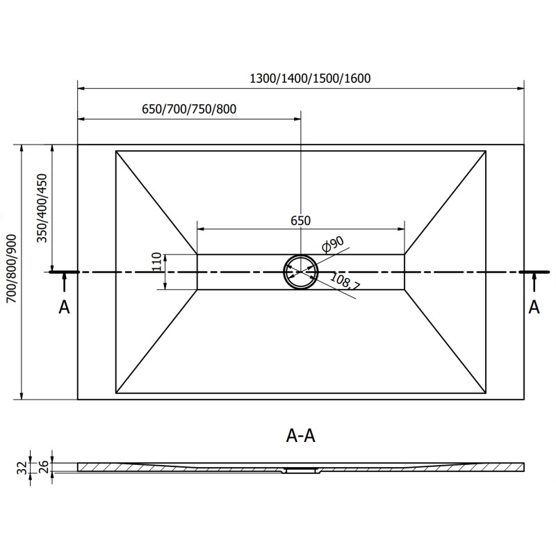 Mexen Toro receveur de douche rectangulaire SMC 150 x 70 cm, blanc, cache blanc - 43107015-W
