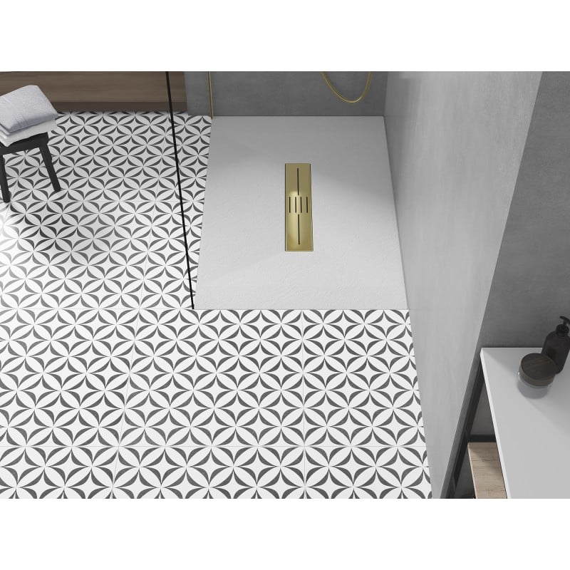 Mexen Toro receveur de douche rectangulaire SMC 100 x 70 cm, blanc, cache doré - 43107010-G