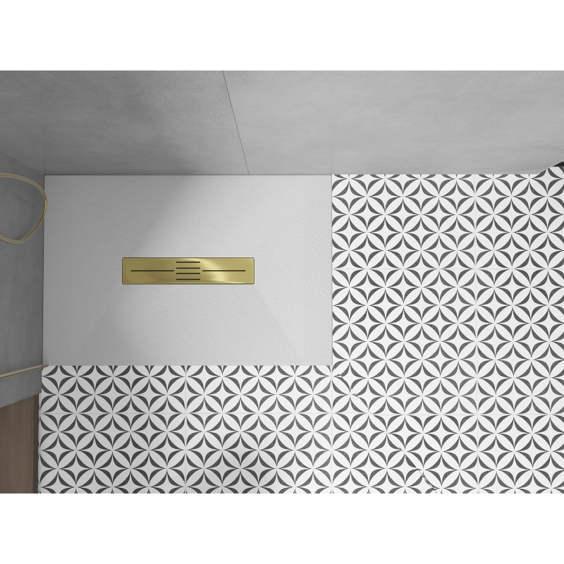 Mexen Toro receveur de douche rectangulaire SMC 110 x 70 cm, blanc, cache dorée - 43107011-G