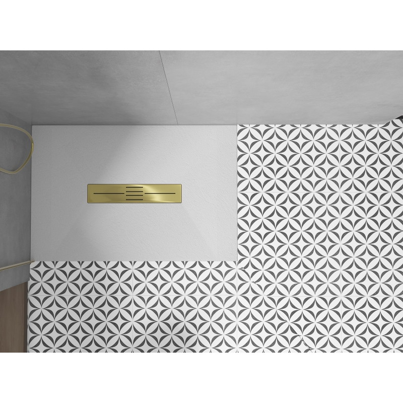 Mexen Toro receveur rectangulaire SMC 130 x 70 cm, blanc, cache doré - 43107013-G
