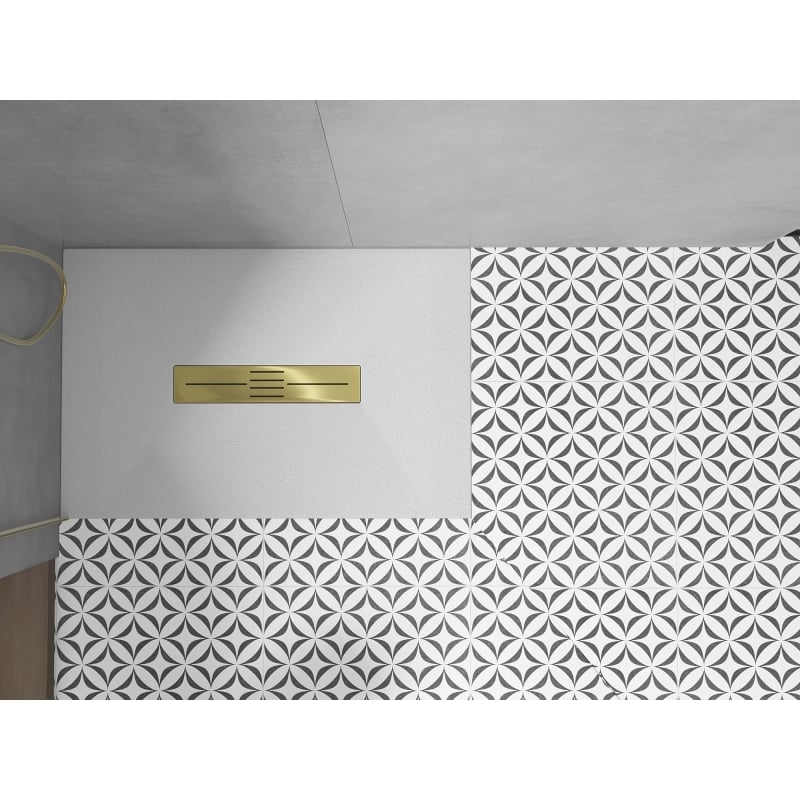 Mexen Toro receveur de douche rectangulaire SMC 140 x 80 cm, blanc, cache-douche doré - 43108014-G