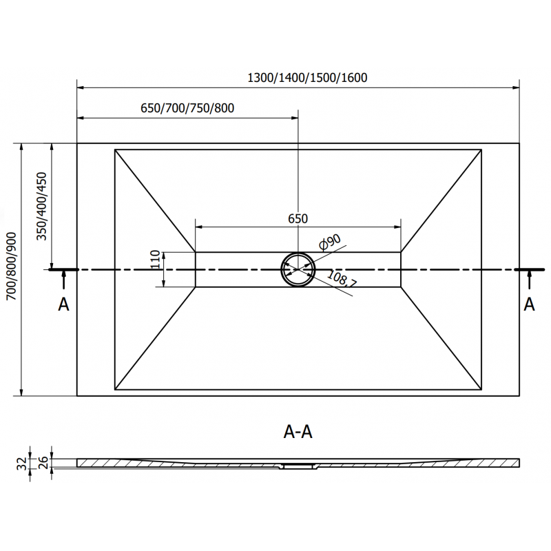 Mexen Toro receveur de douche rectangulaire SMC 150 x 80 cm, noir, cache noir - 43708015-B