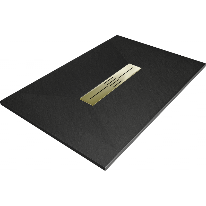 Bac rectangulaire Mexen Toro SMC 120 x 70 cm, noir, cache en or - 43707012-G