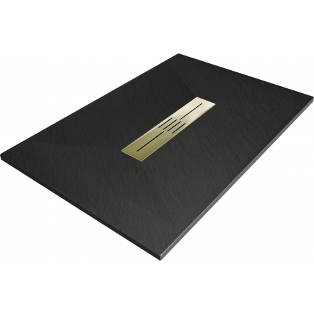 Bac rectangulaire Mexen Toro SMC 120 x 70 cm, noir, cache en or - 43707012-G