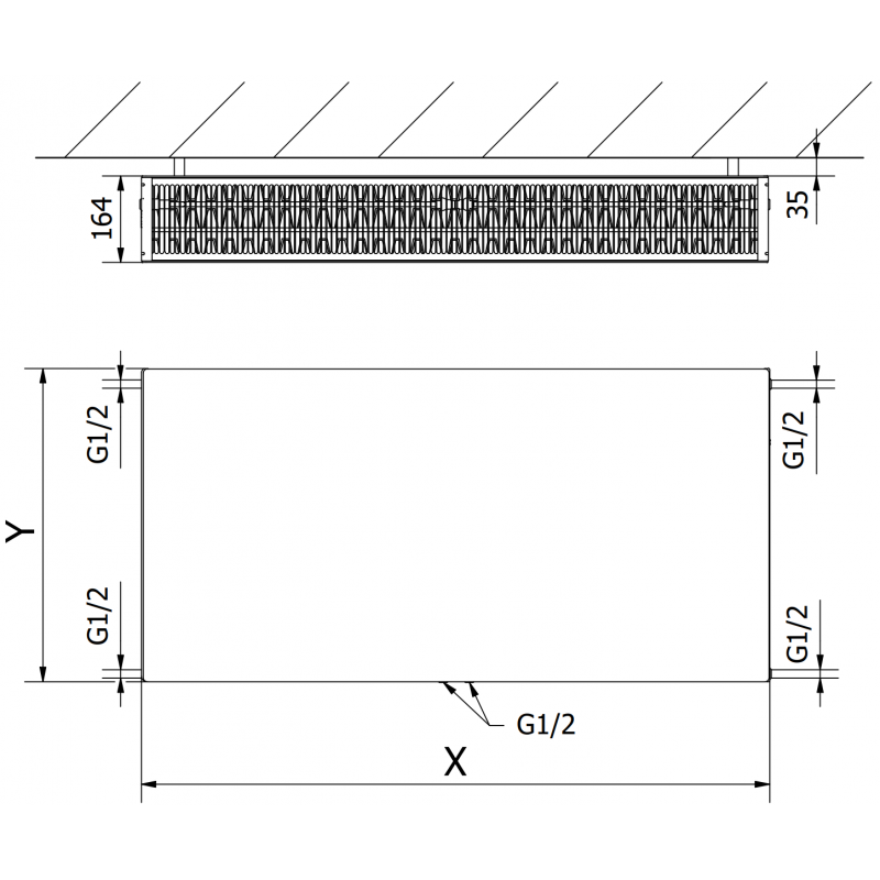 Mexen Flat CCF33 radiateur à plaques 300 x 1400 mm, connexion inférieure centrale, 1736 W, noir - W6C33F-030-140-70