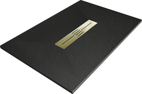 Mexen Toro receveur de douche rectangulaire SMC 140 x 80 cm, noir, cache-décor doré - 43708014-G