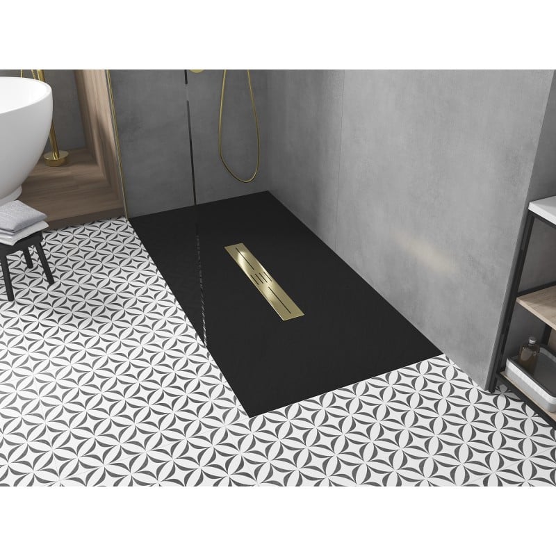 Mexen Toro receveur de douche rectangulaire SMC 180 x 70 cm, noir, cache doré - 43707018-G