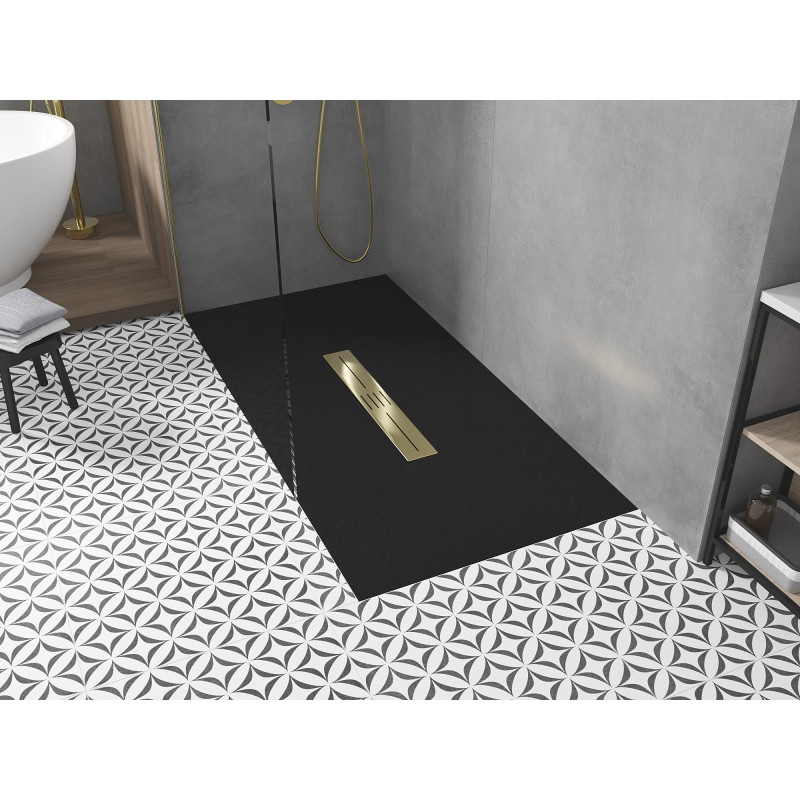 Mexen Toro receveur de douche rectangulaire SMC 200 x 70 cm, noir, cache doré - 43707020-G