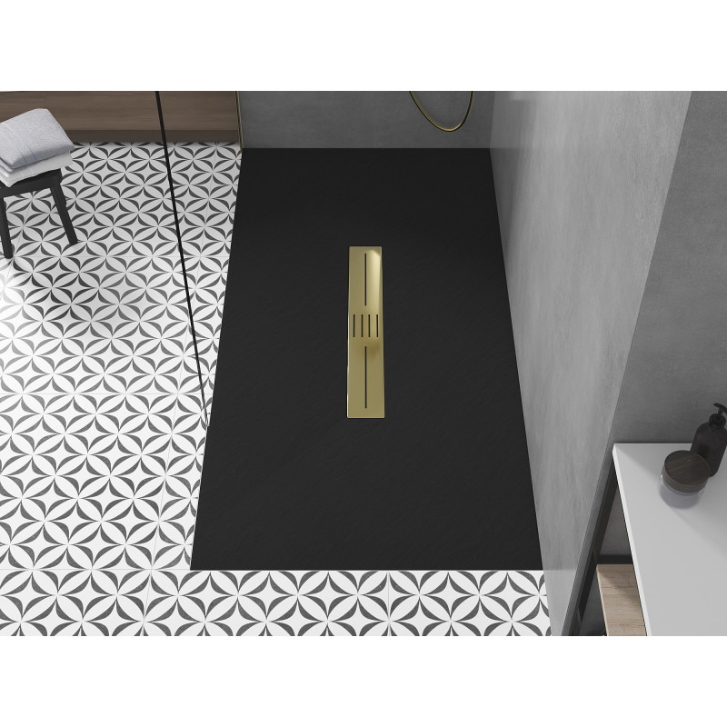 Mexen Toro bac de douche rectangulaire SMC 200 x 70 cm, noir, cache doré - 43707020-G