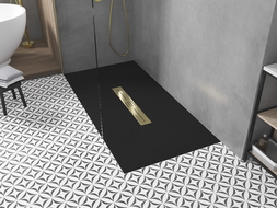 Mexen Toro receveur de douche rectangulaire SMC 160 x 80 cm, noir, cache doré - 43708016-G