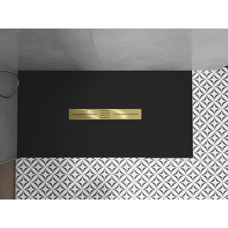 Mexen Toro receveur de douche rectangulaire SMC 180 x 80 cm, noir, cache-douche doré - 43708018-G