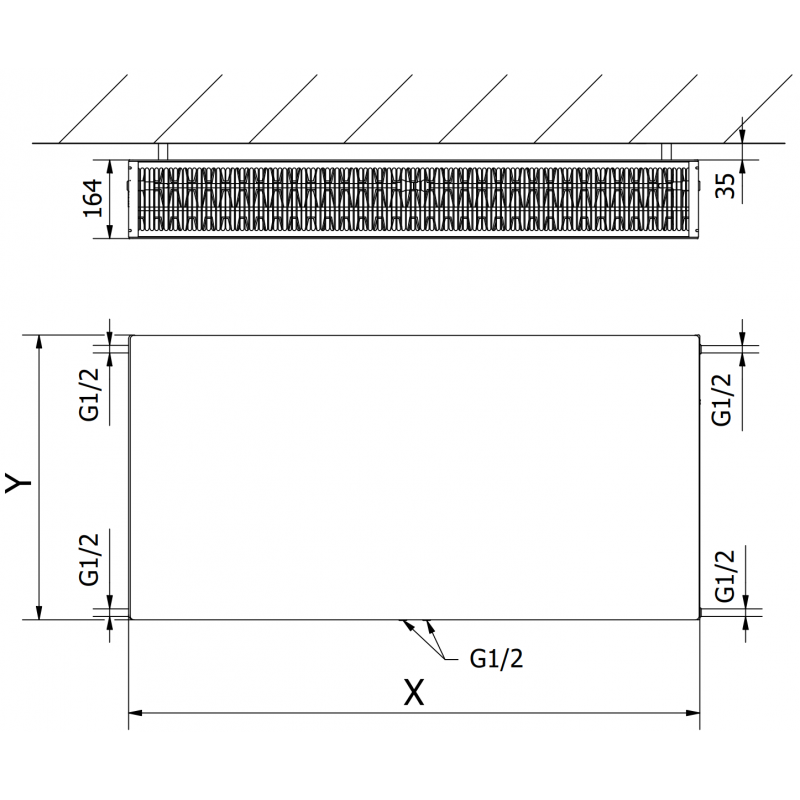 Mexen Flat CCF33 radiateur plat 400 x 2000 mm, raccordement inférieur central, 3163 W, noir - W6C33F-040-200-70