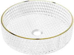 Mexen Aura lavabo en verre à poser 39 x 39 cm, transparent/doré - 24013905
