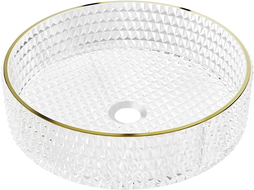 Mexen Aura lavabo en verre sur plan 39 x 39 cm, transparent/doré - 24013905