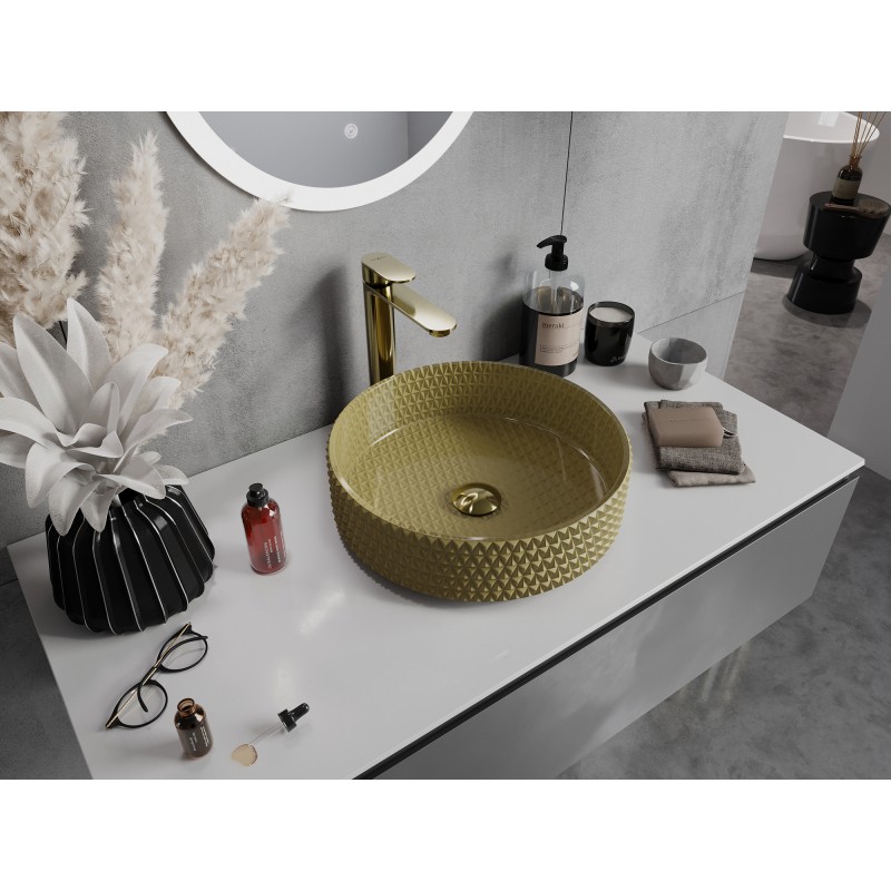 Mexen Aura lavabo en verre sur plan 39 x 39 cm, doré - 24013950