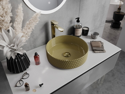 Mexen Aura lavabo en verre à poser 39 x 39 cm, doré - 24013950