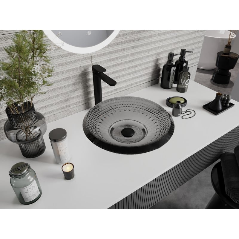 Mexen Heba lavabo en verre à poser 45 x 45 cm, noir - 24064570