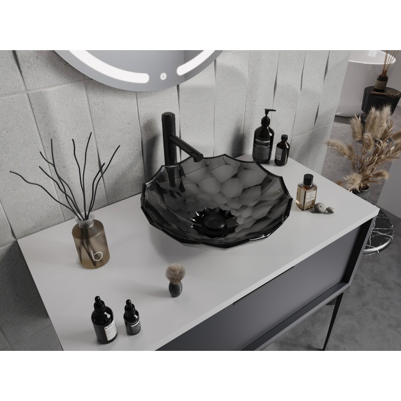 Mexen Inga lavabo en verre sur plan 44 x 44 cm, noir - 24074470