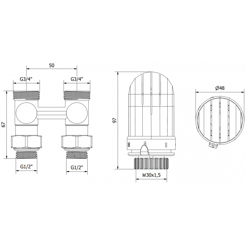 Mexen G03 ensemble thermostatique bicomposé DN50, coudé 1/2"x16 mm, nickel - W911-016-938-01