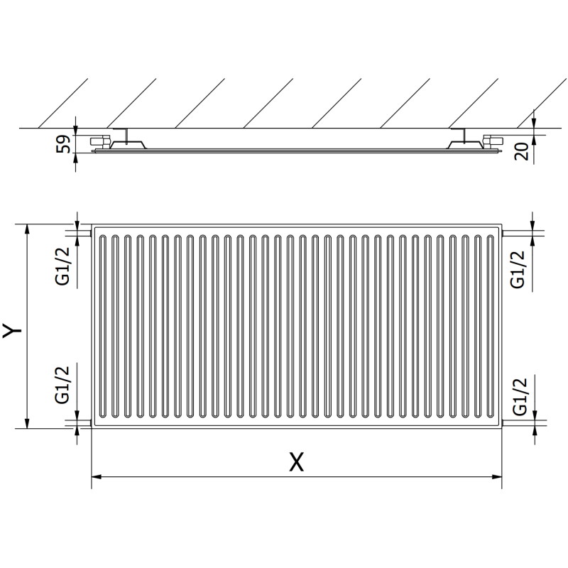 Mexen CH10 Radiateur hygiénique à panneaux 500 x 900 mm, raccordement latéral, 477 W, blanc - W410H-050-090-00