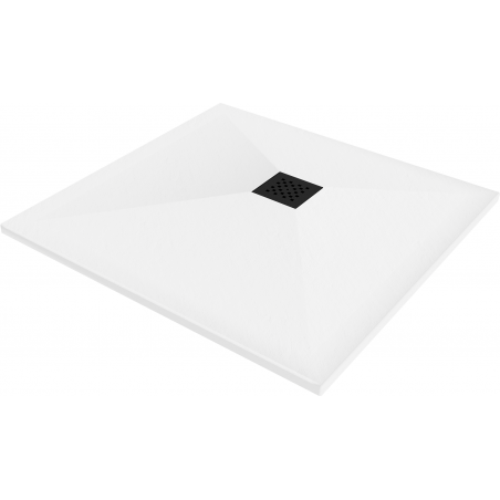 Receveur Mexen Stone+ en composite carré 90 x 90 cm, blanc, avec cache noir - 44109090-B