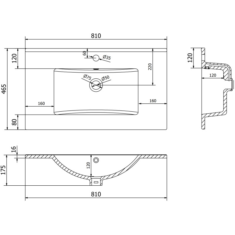 Mexen Atena lavabo encastré 81 x 46 cm, noir mat - 25018070