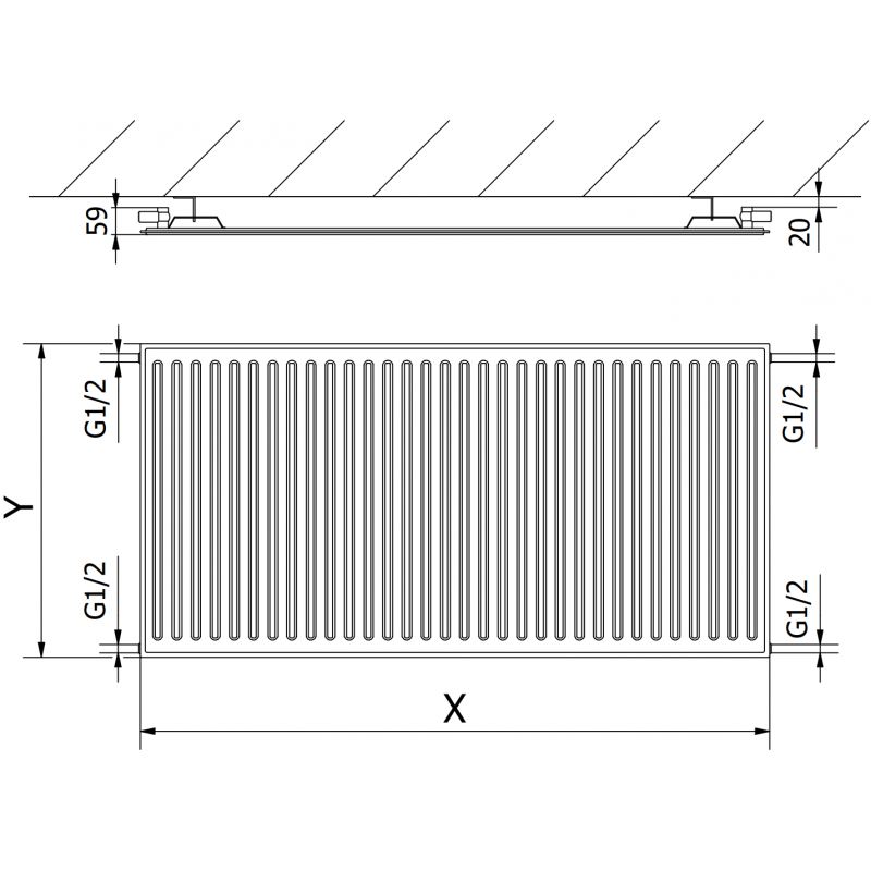 Mexen CH10 Hygiène radiateur à panneau 900 x 1400 mm, raccordement latéral, 1250 W, blanc - W410H-090-140-00