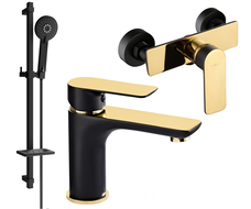 Mexen Alfa Ensemble de douche DQ40, noir/doré - 745704DQ40-75