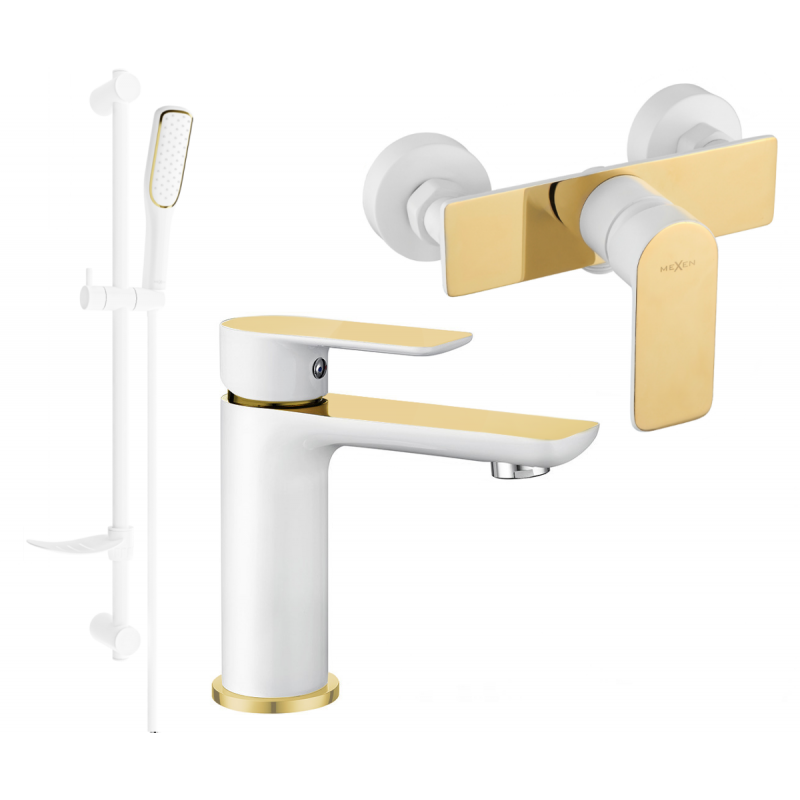 Mexen Alfa DF49 Ensemble de Douche, Blanc/Doré - 745704DF49-25