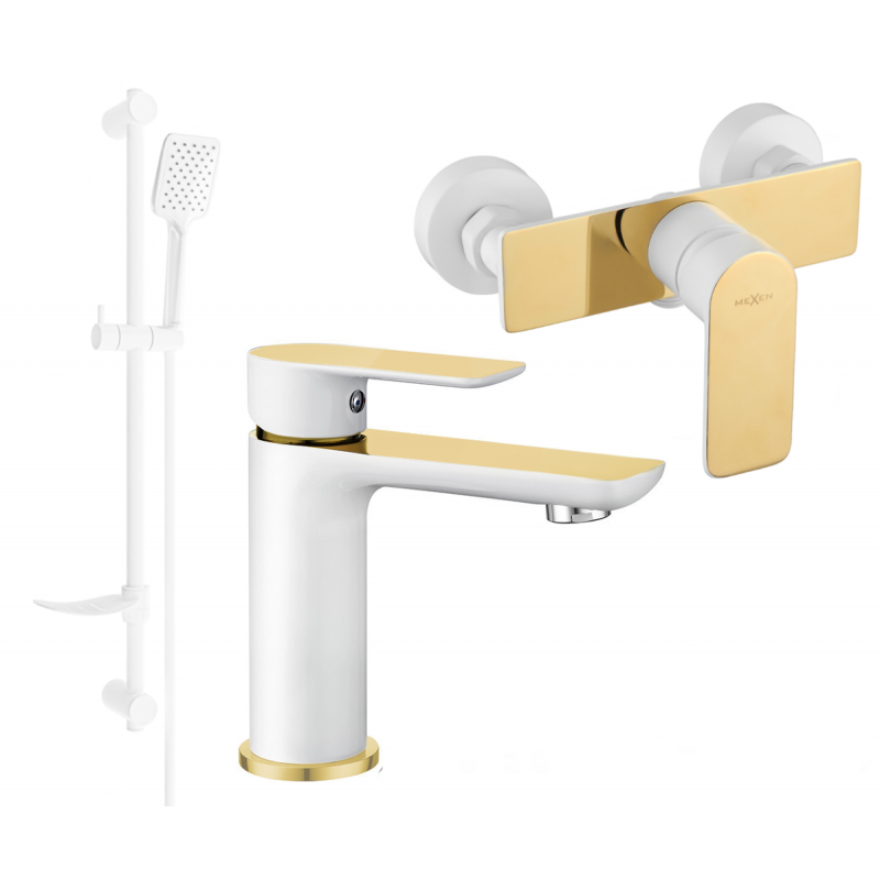 Mexen Alfa DF62 ensemble de douche, blanc/or - 745704DF62-25