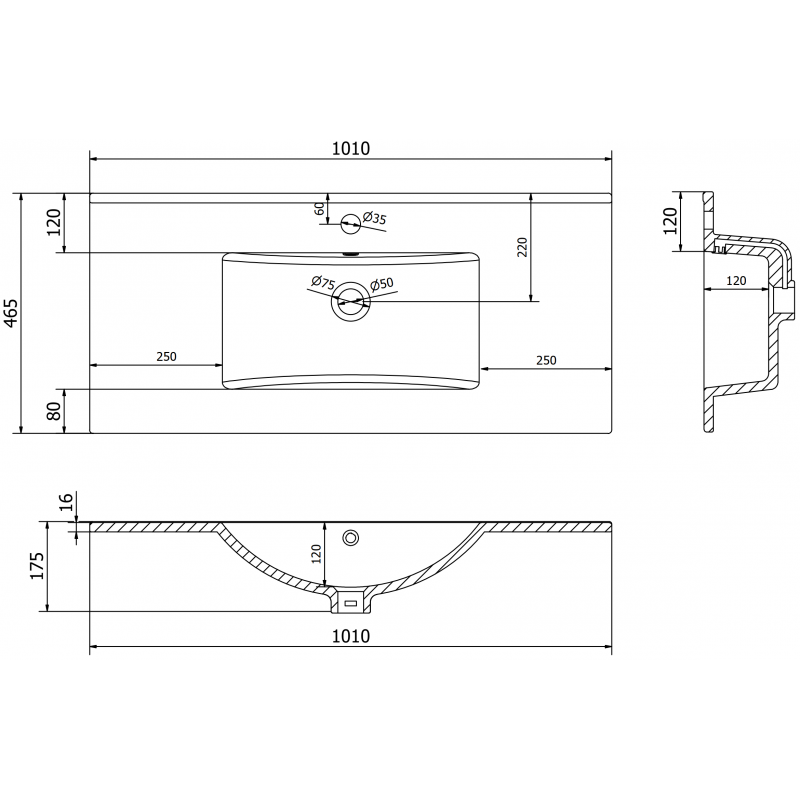 Mexen Atena lavabo encastré dans le plan 101 x 46 cm, blanc - 25011000