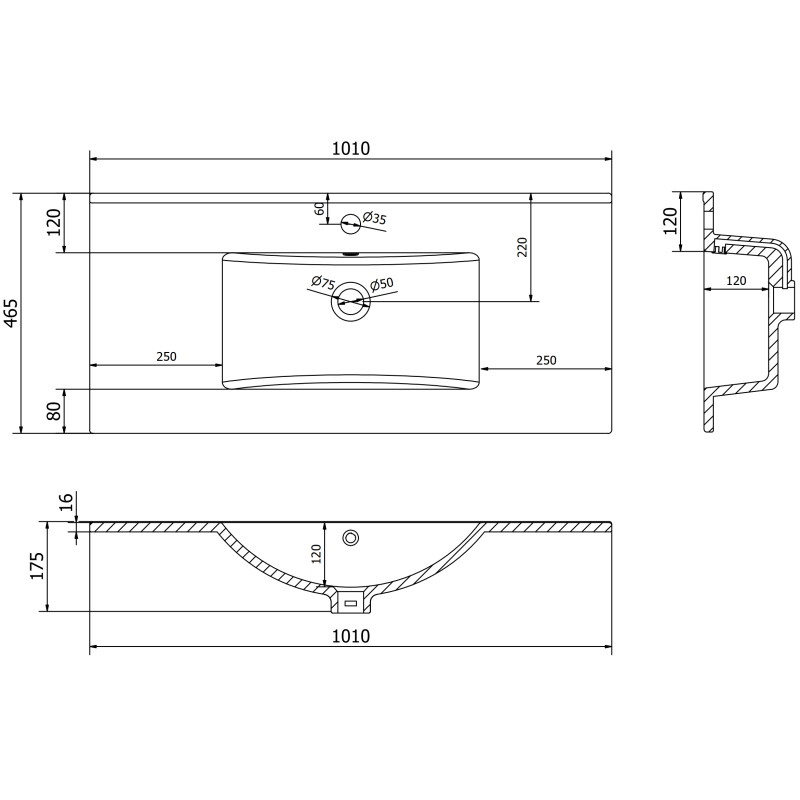 Mexen Atena lavabo encastré dans le plan 101 x 46 cm, noir mat - 25011070